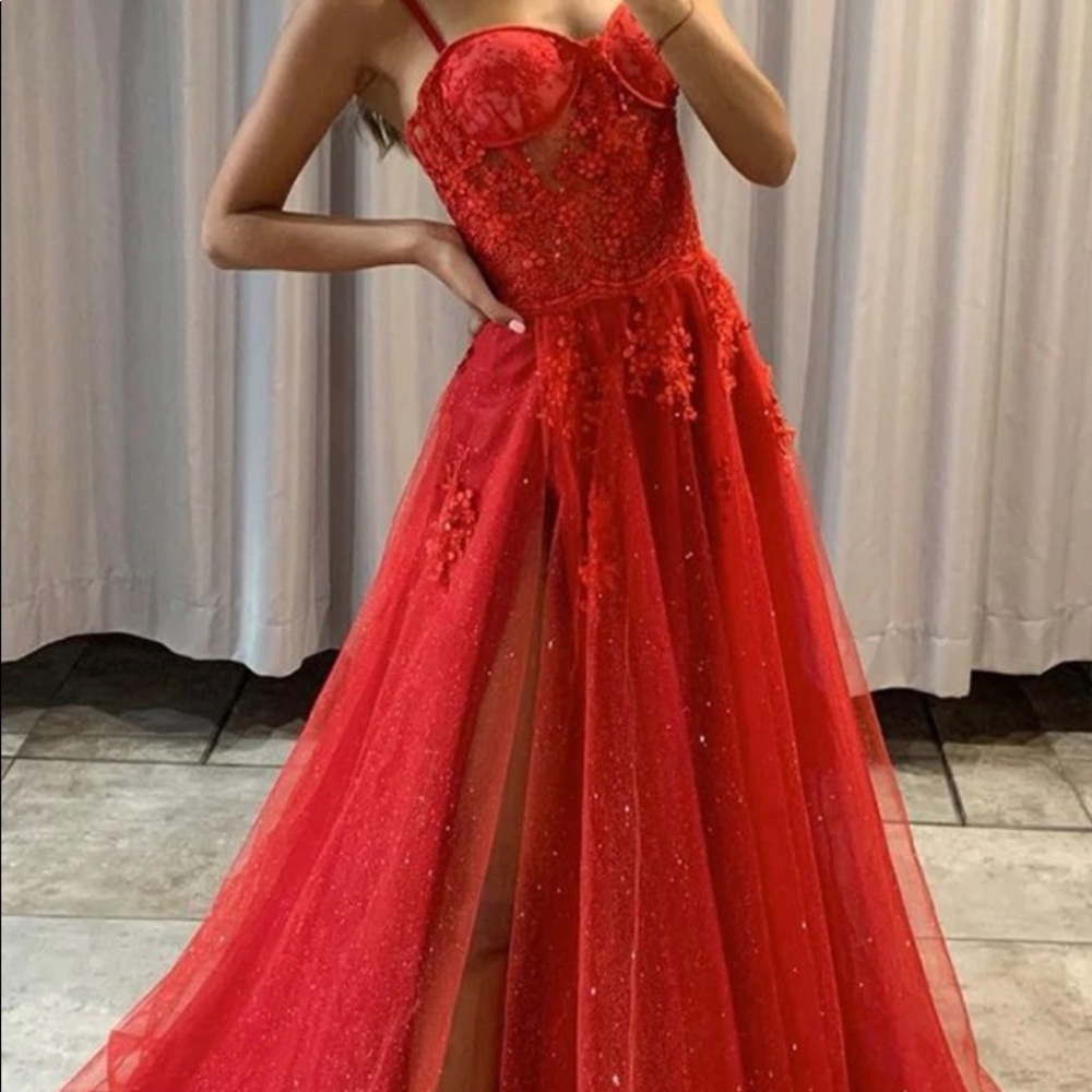 Spaghetti Straps Red Long Prom Dress with Slit